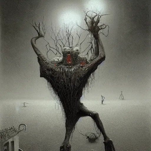 Image similar to a hyperrealistic painting of a psychedelic alien nightmare, by john kenn mortensen and zdzislaw beksinski, highly detailed, vivid color,