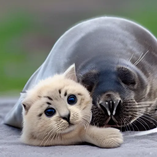 Prompt: seal with a kitten