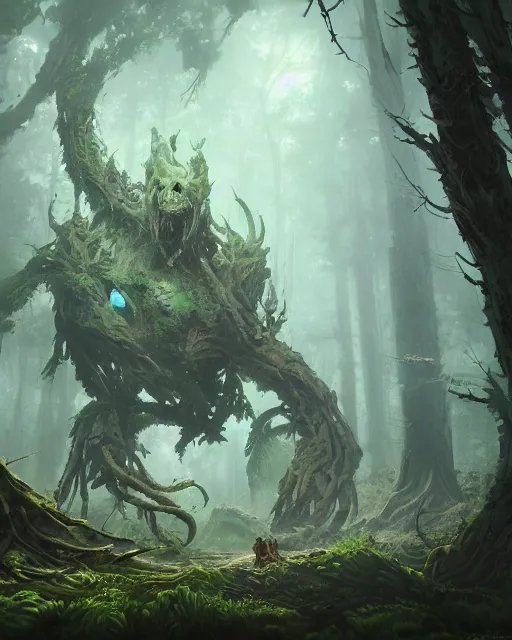 Image similar to A forest elemental, huge, highly detailed, fantasy art, monster art, in the style of greg rutkowski, illustration, epic, fantasy, intricate, hyper detailed, artstation, concept art, smooth, sharp focus, ray tracing