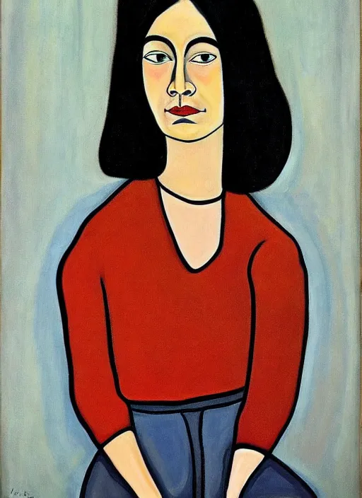 Image similar to a portrait of a pretty young lady by alice neel