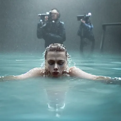 Prompt: intimate movie still of scarlett johansson submerging in water in under the skin