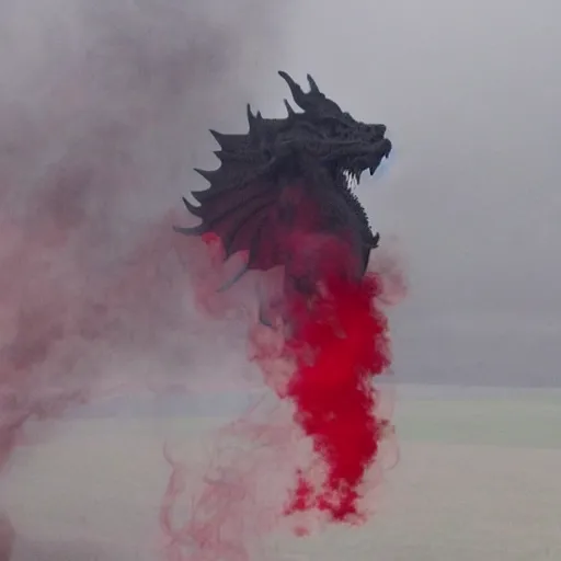 Image similar to red smoke in the shape of magical dragon