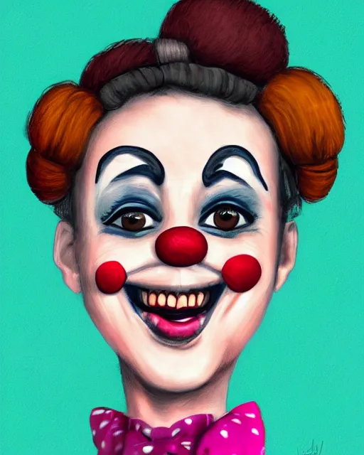 Prompt: portrait illustration of a cute clown girl