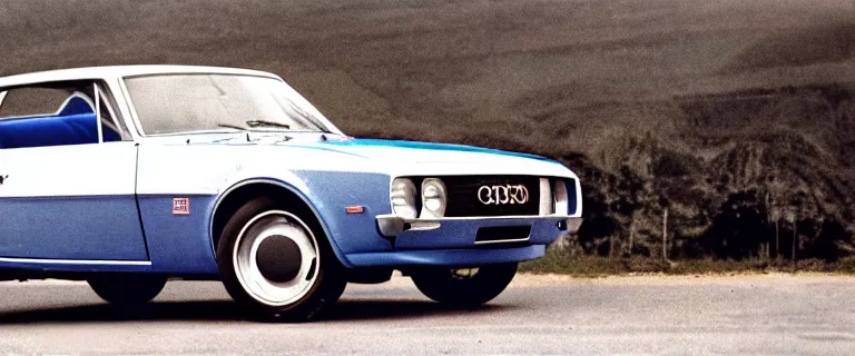 Image similar to denim blue audi camaro b 1 ( 1 9 6 7 ), establishing shot