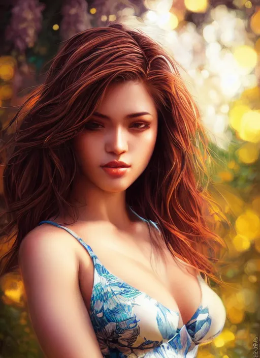 Image similar to photo of a gorgeous female in the style of stefan kostic, realistic, half body shot, sharp focus, 8 k high definition, insanely detailed, intricate, elegant, art by stanley lau and artgerm, extreme bokeh foliage, separation from background