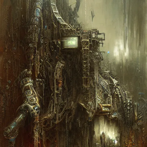 Prompt: cyberpunk nightmare by gustave dore and gustave moreau and beksinski and giger and craig mullins and jeremy mann