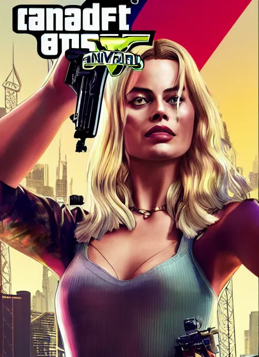 Prompt: margot robbie on gta v game poster, highly detailed