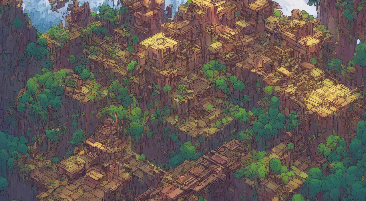 Image similar to open door wood wall fortress airship greeble block amazon jungle on portal unknow world ambiant fornite colorful that looks like it is from borderlands and by feng zhu and loish and laurie greasley, victo ngai, andreas rocha, john harris