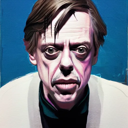 Prompt: Steve Buscemi, painted by Martine Johanna and Rafael Albuquerque, detailed brushstrokes
