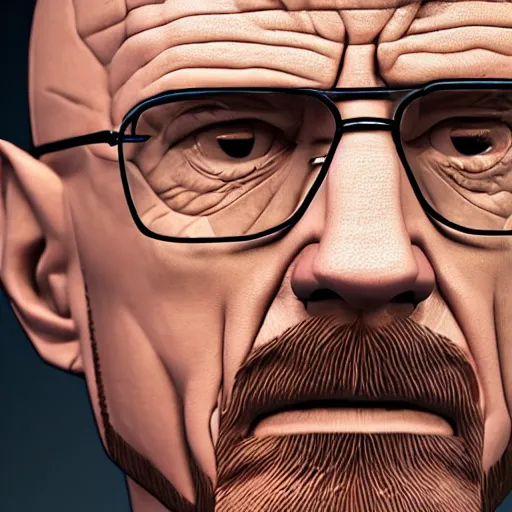 Prompt: Walter White with bussin haircut, face shot, portrait, detailed face, close-up, realistic, lifelike, cinematic, studio lighting,