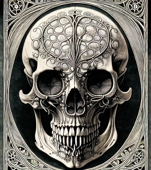 Image similar to art forms of nature by ernst haeckel, memento mori by arthur rackham, ornate antique porcelain beautiful skull mask, ultrasharp, photorealistic, hyperdetailed, octane render, polished, art nouveau, neo - gothic, gothic, intricate ornamental organic filigree, art nouveau botanicals, art forms of nature by ernst haeckel, horizontal symmetry, symbolist, visionary