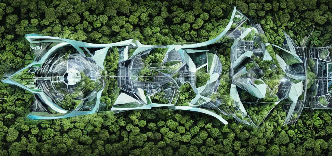 Prompt: photography of a futuristic landscape of a solarpunk city in the middle of the jungle designed by alvar aalto and taras shevchenko and le corbusier