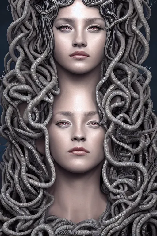 Prompt: a detailed matte portrait of medusa mother of the gorgons, trending on artstation, photorealistic, cgi, 8 k