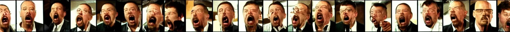 Prompt: 8 consistent frames from a video showing walter white yelling and pointing at a tv