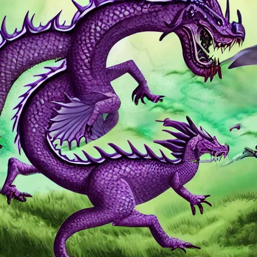 Image similar to purple dragon tames a gnome, fantasy illustration