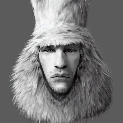 Image similar to funny cartoon portrait of a white panter with a very long fur and a wizard hat, fantasy, trending on artstation, heroic pose, illustration, highly detailed, profile picture, 8k