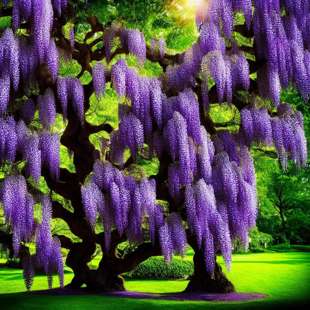 Prompt: full shot of wisteria tree on a black background. backlit. muted colors. fantasy magic style. highly detailed 8 k. intricate. lifelike. epic. movie poster. soft light. sony a 7 r iv 5 5 mm. cinematic post - processing