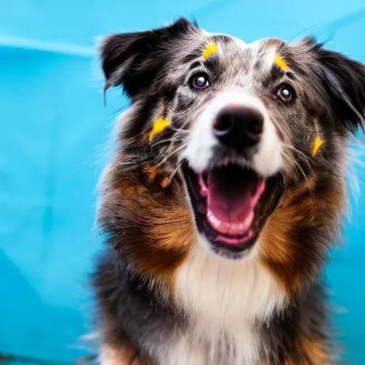 Image similar to australian shepherd at a rave party