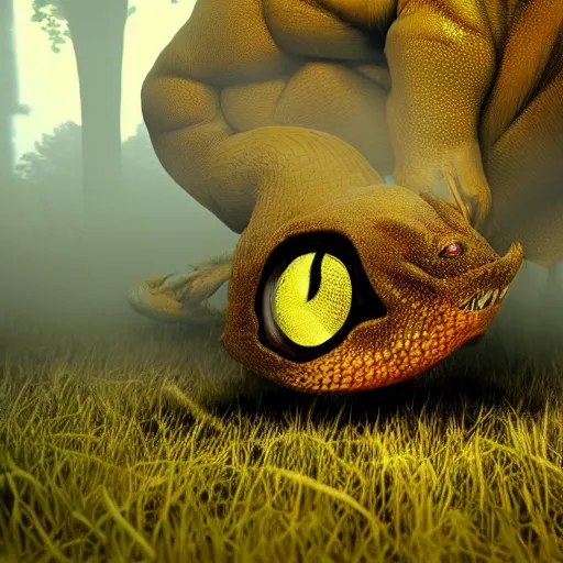 Prompt: real life Pokemon, creepy!!!, scaly!!!, menacing!!!, grotesque!!!, evil!!!, ultra realistic, golden hour, fog, volumetric lighting, sharp focus