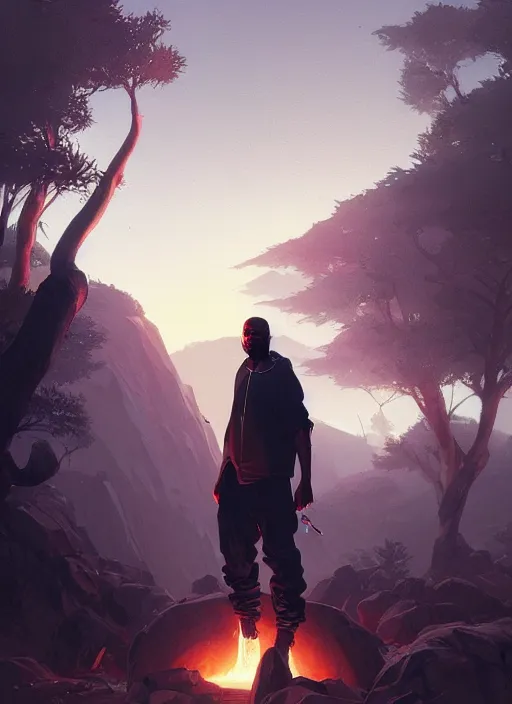 Image similar to highly detailed portrait kanye west crossed arms in gta v stephen bliss unreal engine fantasy art by greg rutkowski loish rhads ferdinand knab makoto shinkai lois van baarle ilya kuvshinov rossdraws tom bagshaw global illumination radiant light detailed intricate environment