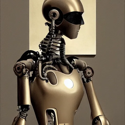 Image similar to portrait of a robot by caravaggio in the style of greg rutkowski
