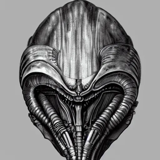 Image similar to “H.r giger xenomorph imperial roman sci fi helmet, digital art”