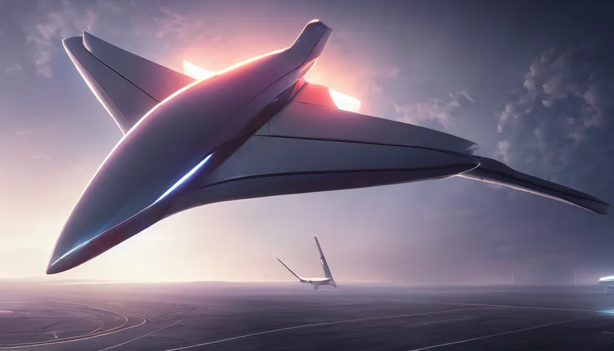 Prompt: a futuristic airplane designed by tesla by artgerm and greg rutkowski volumetric light, detailed, octane render, midsummer, studio lighting, raining, dramatic