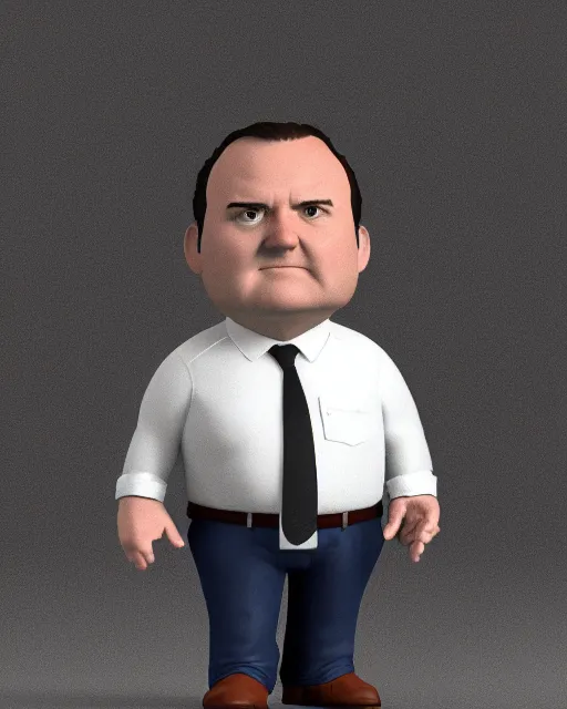 Image similar to full body 3d render of Brian Baumgartner as a funko pop, studio lighting, white background, blender, trending on artstation, 8k, highly detailed