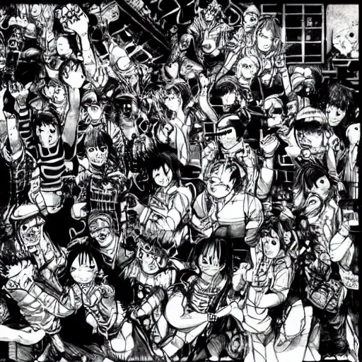Prompt: boiler room, rave party, by yoshitaka amano