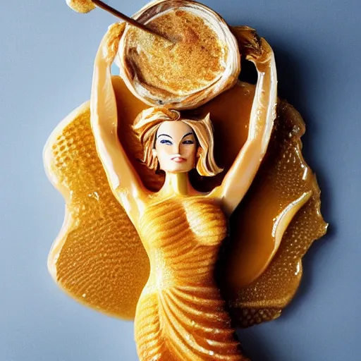 Image similar to honey goddess Margot Robbie made of honey, hyper realistic award winning food photography