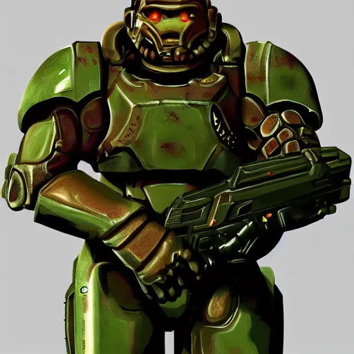 Image similar to portrait of doomguy from game doom, highly detailed, 8 k render centered, digital painting