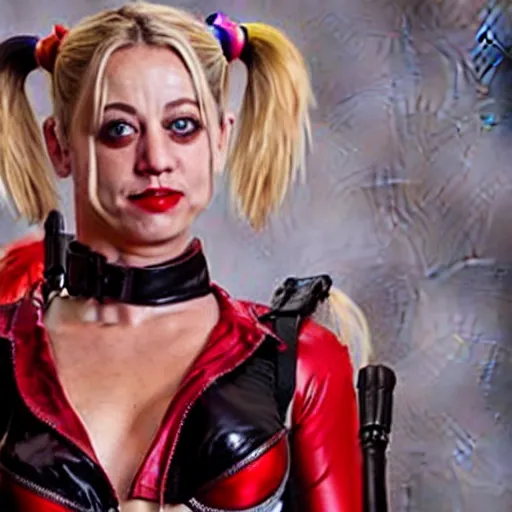 Image similar to A still of Kaley Cuoco as Harley Quinn