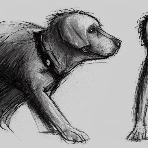 Prompt: concept art for a main character of'oh no, i'm turning into a dog!'- a film about a young man who's face is slowly morphing into that of a canine. high quality photorealistic sci - fi horror concept art, brush strokes photorealistic