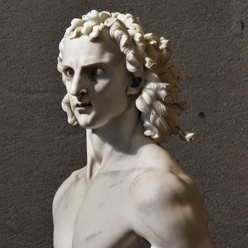 Prompt: a sculpture of a black metal singer by antonio canova, neoclassical sculpture, stone, marble