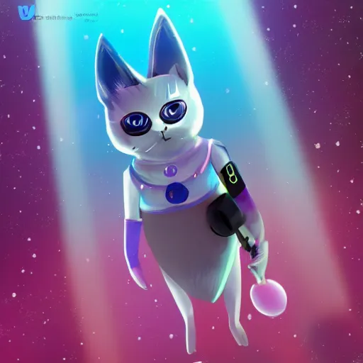 Image similar to the vtuber spork of love, a space cat who sings, featured on artstation