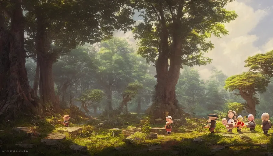Prompt: A highly detailed matte painting of a small village with teddy bears in a forest with huge trees by Studio Ghibli, Makoto Shinkai, by Artgerm, by WLOP, by Greg Rutkowski, volumetric lighting, octane render, 4K resolution, trending on artstation, masterpiece