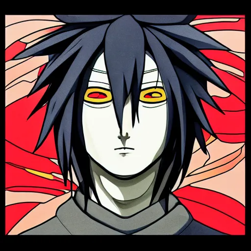 Prompt: artistic portrait of Uchiha Madara, stained glass futuristic church, extremely detailed, trending on Artstation