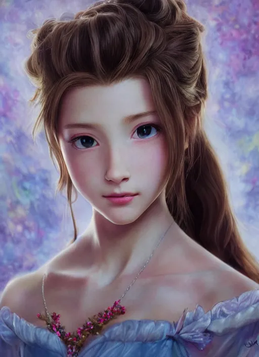 Prompt: elegant Aerith Gainsborough. ultra detailed painting at 16K resolution and epic visuals. epically surreally beautiful image. amazing effect, image looks crazily crisp as far as it's visual fidelity goes, absolutely outstanding. vivid clarity. ultra. iridescent. mind-breaking. mega-beautiful pencil shadowing. beautiful face. Ultra High Definition. process twice.