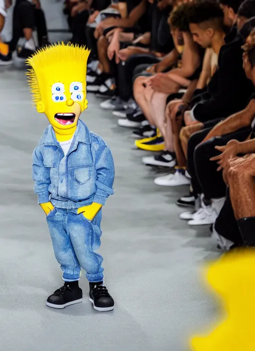 Image similar to hyperrealistic and heavy detailed air jordan runway show of bart simpson, leica sl 2 5 0 mm, vivid color, high quality, high textured, real life