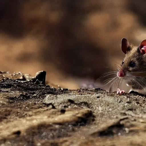 Prompt: an evil furry mouse hunting down and eating humans on a burned planet earth