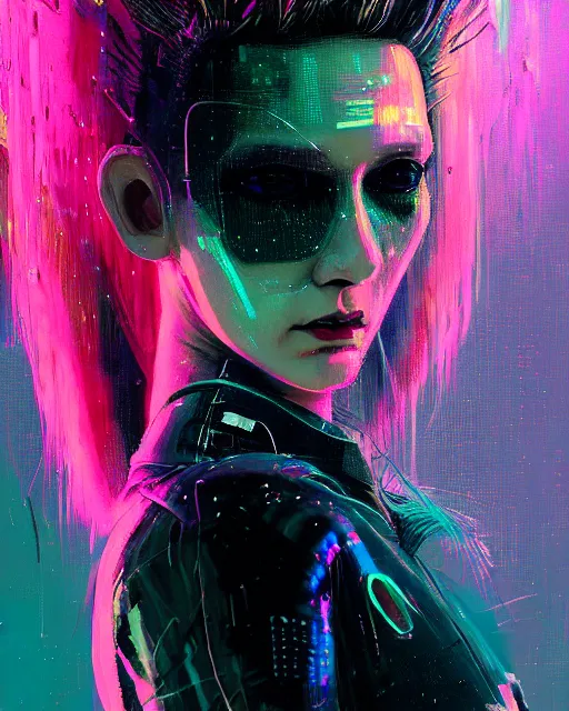 Image similar to detailed portrait of Punk girl, standing hair line Sheen Holographic Futuristic sci-fi fashion cyberpunk, (neotokyo), synthwave, (aesthetics), futuristic, bladerunner movie scene by ismail inceoglu dragan bibin hans thoma greg rutkowski Alexandros Pyromallis Nekro Rene Margitte illustrated Perfect face, fine details, realistic shaded, fine-face, pretty face sharp chine