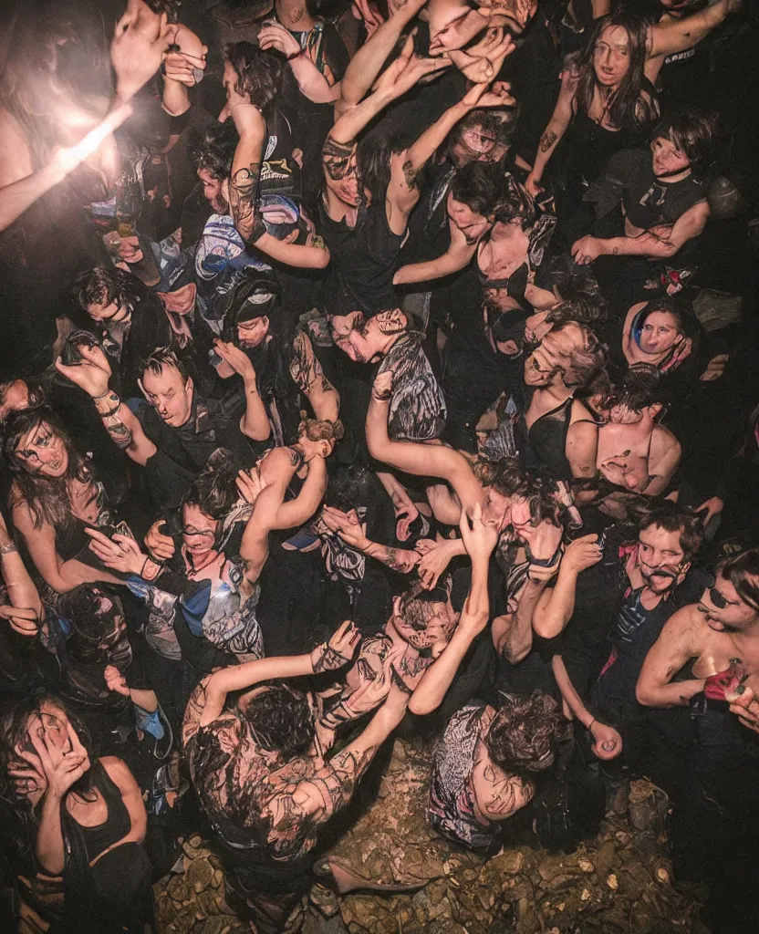 Image similar to photos of a wild underground party taken by merlin bronques, expert everything is under water