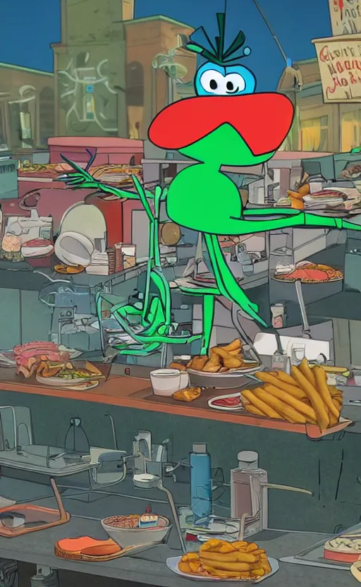 Prompt: plankton has become the ruler of the world and orders people to cook krabby patties for him, photo, realistic, photorealistic, detailed, high quality, high resolution, lossless quality, 8 k, hdr, 8 k resolution, 8 k quality