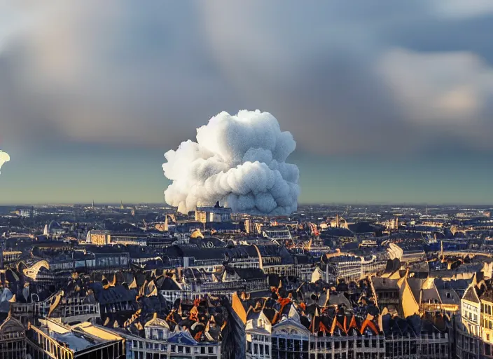 Image similar to nuclear mushroom cloud over brussels, 8 k