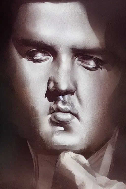 Prompt: elvis presley, gorgeous, ethereal, close - up portrait, intricate, elegant, volumetric lighting, scenery, digital painting, highly detailed, artstation, sharp focus, illustration, concept art, ruan jia, steve mccurry