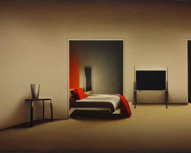 Image similar to a painting of a confusing minimalistic room, an airbrush painting by breyten breytenbach, striking lighting, cgsociety!, neo - primitivism