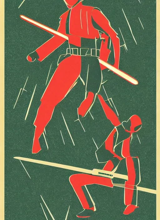 Prompt: a mid - century modern vintage lifelike illustration, screen printed, textured, paper texture, of star wars