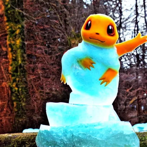 Prompt: charmander made completely of ice, photography