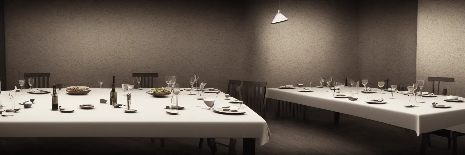 Prompt: hyper realistic photo of an empty table no food no drinks at the last supper, octane render
