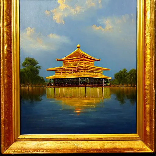 Prompt: dutch master style oil painting of the golden pavilion, high art